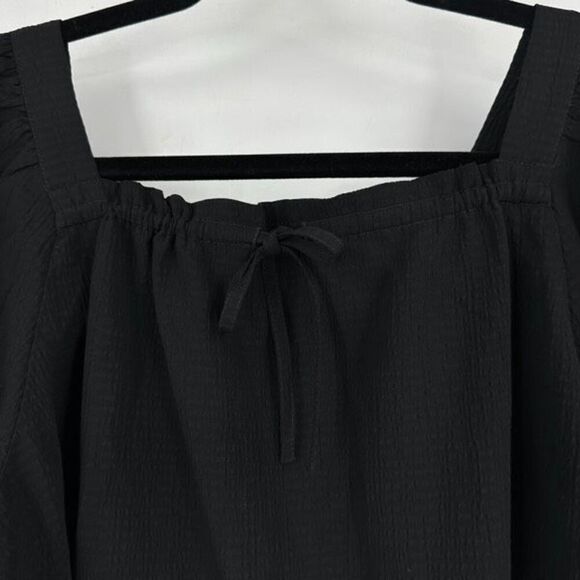 Madewell Seersucker Bubble-Sleeve Top Puff Sleeve Black Blouse XS Boho romantic - Picture 12 of 12